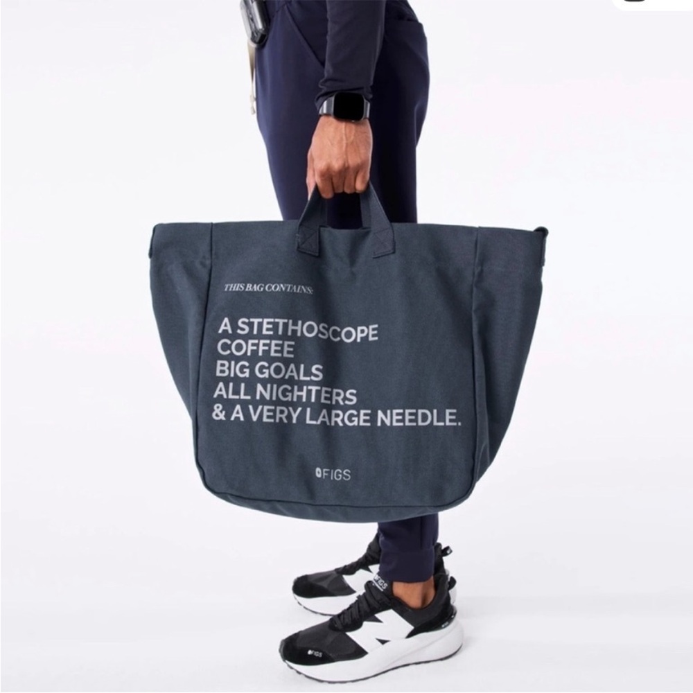 FIGS Navy Duffel Bag with Bold Print